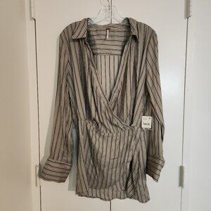 NWT - Free people Tan Striped wrap dress size Lg